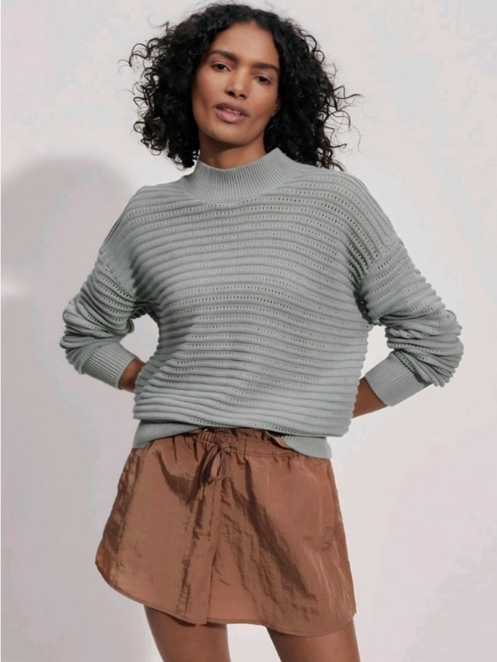 Varley Franco Knit Green Mock-Neck Sweater